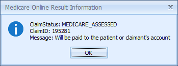 Claim status is set to ASSESSED to be paid by Medicare or DVA