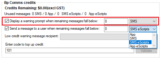 Bp Comms Warning Prompt Configuration