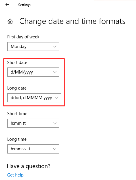 Ensure the date and time format use month, day, year