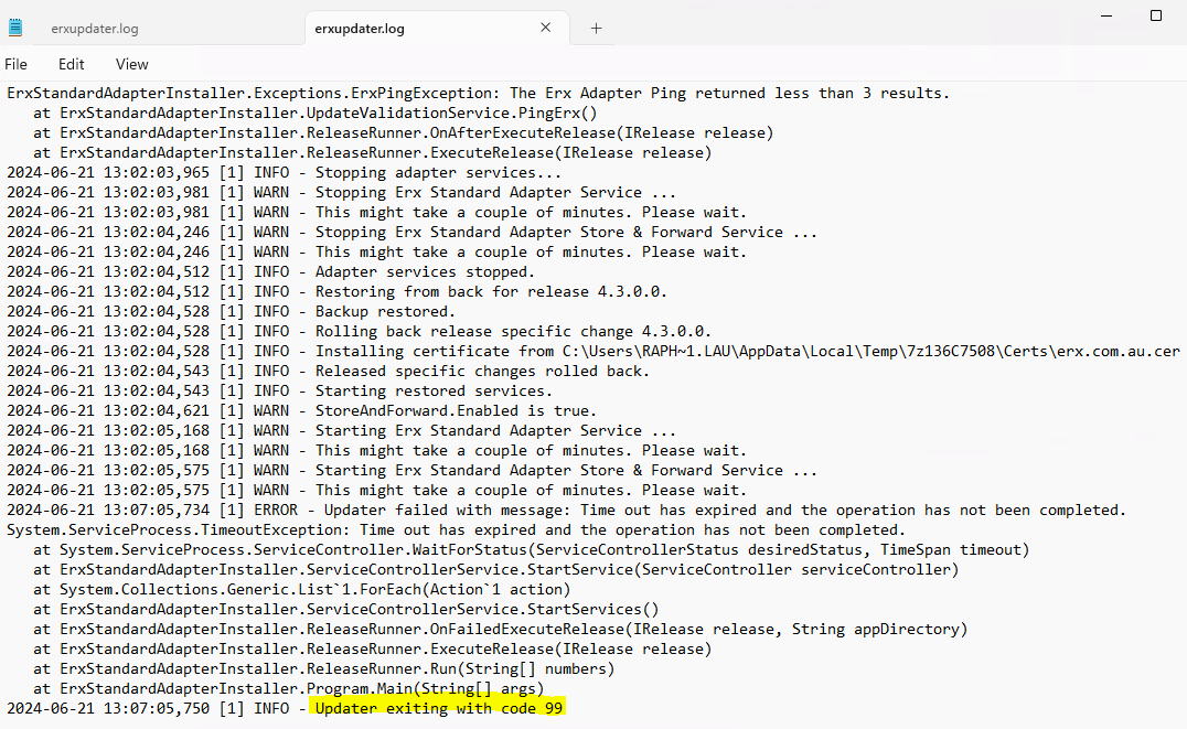 NASH certificate log check exit code