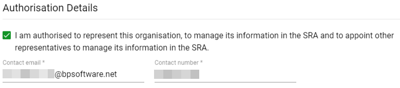 SRA Authorisation Details.