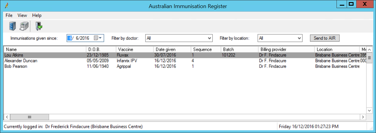 Autralian Immunisation Register Screen