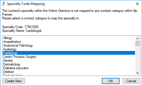 Specialty Mapping to Contact Category