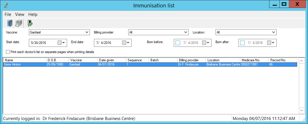Immunisation List