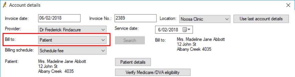Bill to for patient claiming