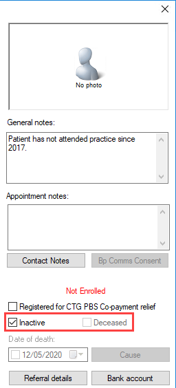 Tick inactive patient