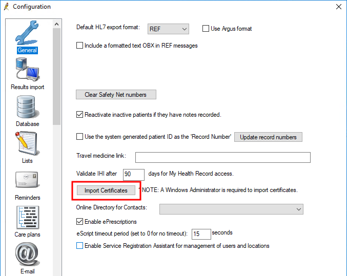 Import certificate from Configuration