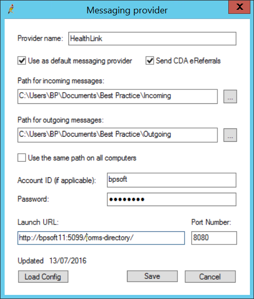 Messaging Provider details