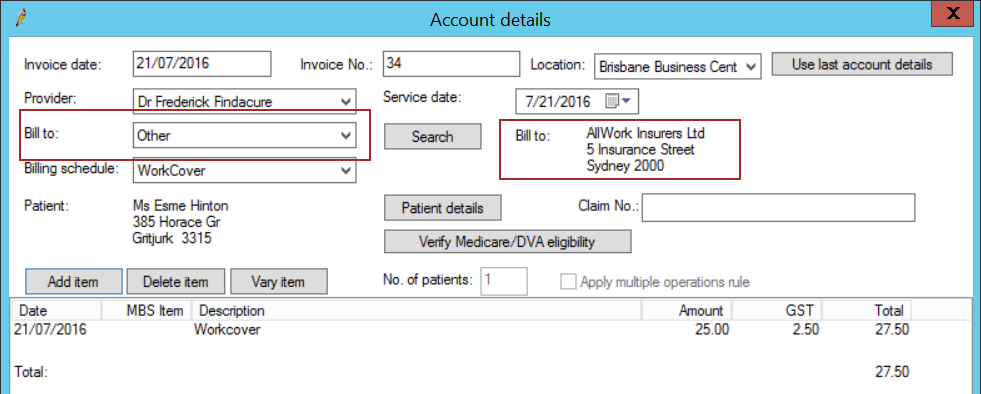 Work Cover account details for insurance companies
