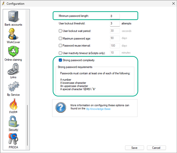 Bp Premier Setup Security menu password complexity