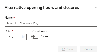 Add extra days on which your practice is closed or partly closed