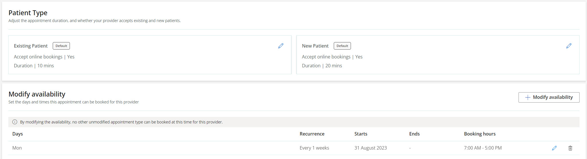 Modify the appointment type and select the appointment types that can be booked online for the provider. 
