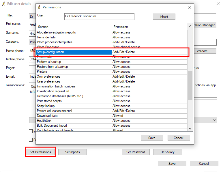 Grant one user permission to edit Setup and Configuration in Bp Premier