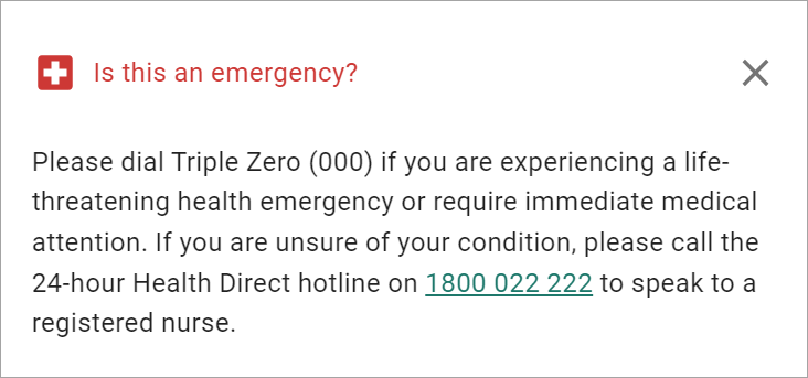 Create a emergency message that is shown to patients who select this option in BHB.