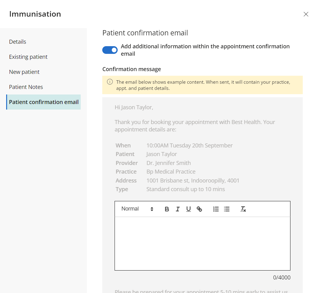 Use the text field to create an email confirmation template