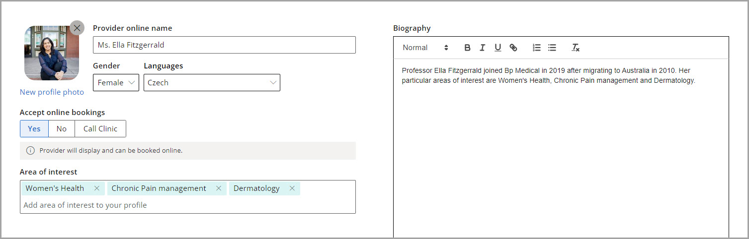 Adjust the display name if you want and select the appointment types that can be booked online for the provider. 