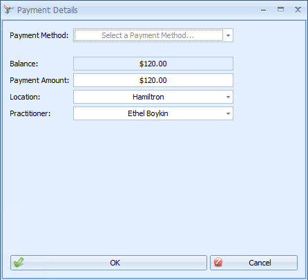 Select a Payment Method and click OK