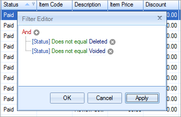 Filter Editor Invoice Status