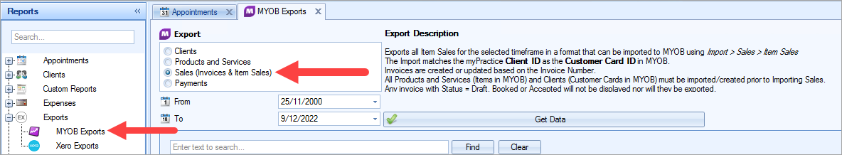 MYOB Export Sales