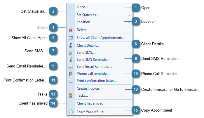 Appointment Right Click Menu