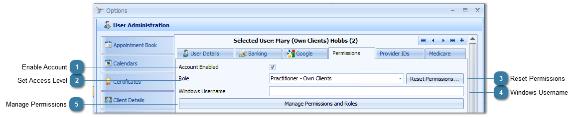 Permissions - Setting a role for a Practitioner