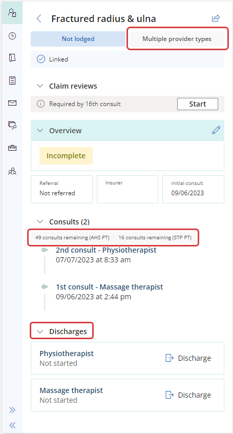 Claim condition type expanded from the patient tree