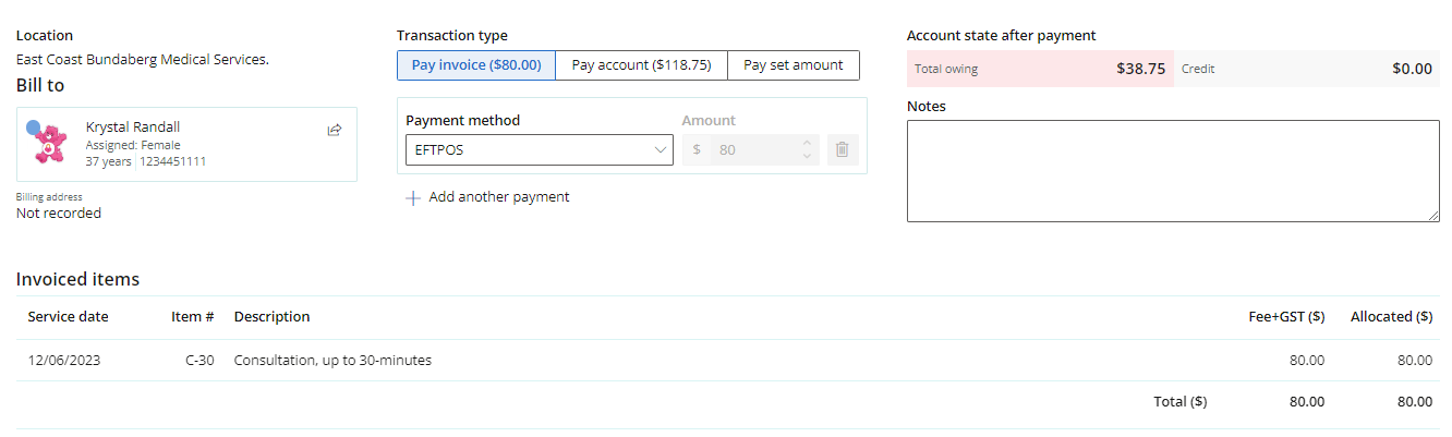 The Pay Invoice screen.