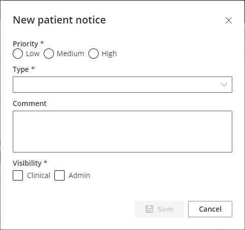 The New patient notice screen.