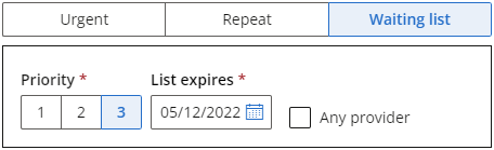 When adding patients to the waiting list, add a priority, the date that the list expires, and indicate if they are willing to see any provider.