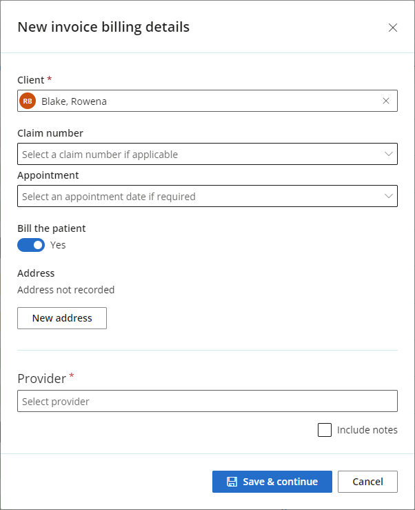 The new invoice billing details screen.