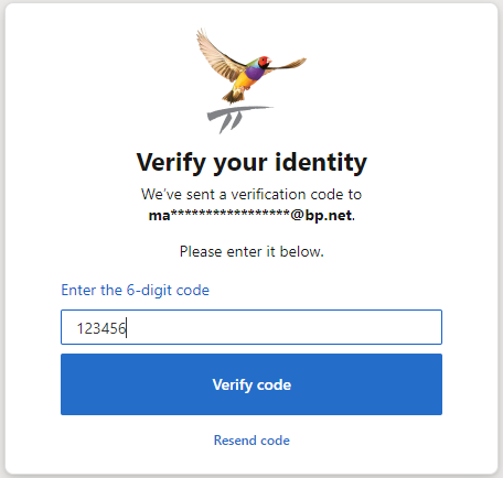 Bp Omni multi-factor authentication code verification.