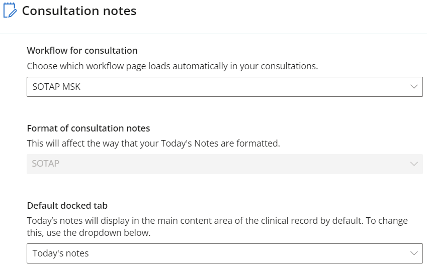 The consultation notes section of the patient profile.