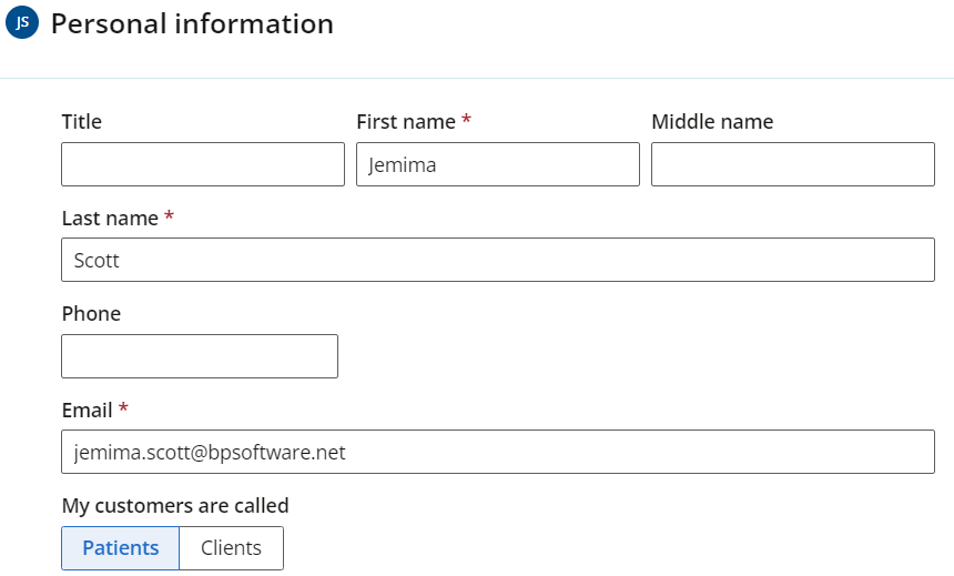 The personal information section of the user profile