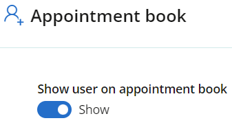 In the appointment book section of the user profile, set the users profile to show the user in the appointment book.