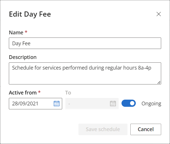 Edit an existing fee schedule