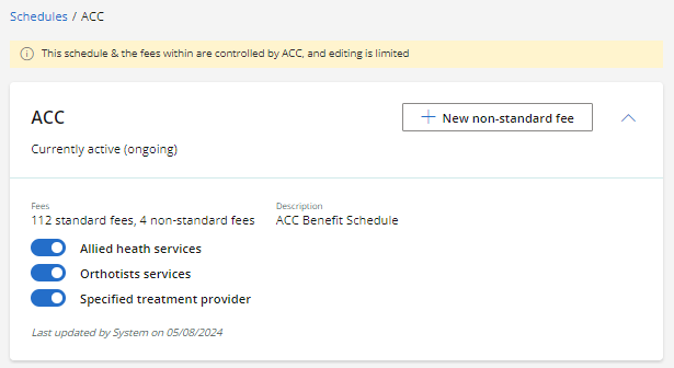 ACC Fees Schedule