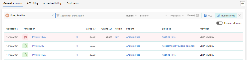 General Accounts ACC Invoice A and B