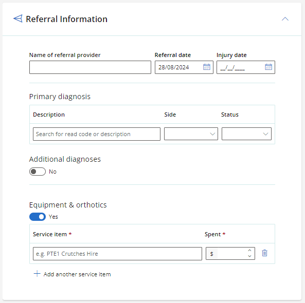 Referral information card for a referred ACC claim.