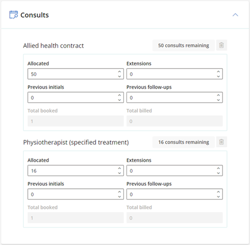 Consults card in the ACC45 Summary