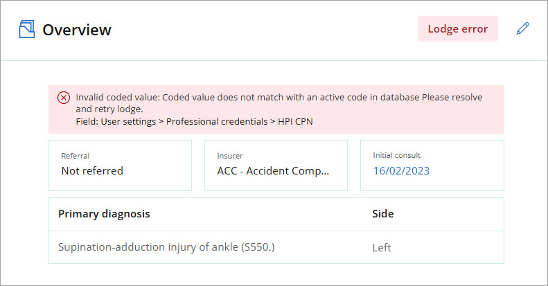 Lodge Error Overview details