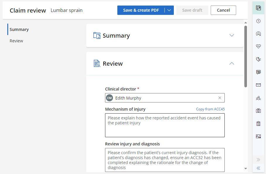 Claim review form