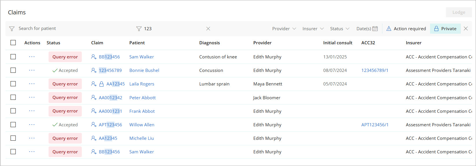 Filter by claim number
