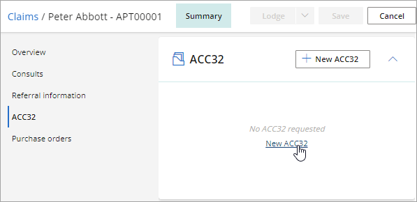 Create a new ACC32 from the claim summary.