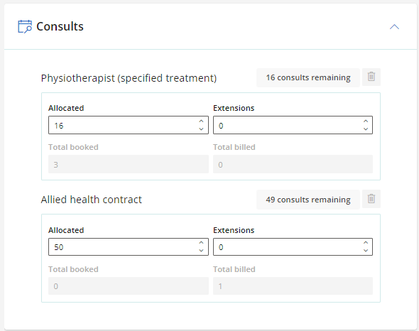 Consults card in the ACC45 Summary