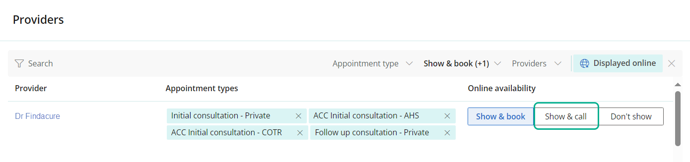 Image that shows the option to set a providers online booking options