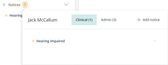 Image showing modal that allows you to view Clinical and Admin notices.