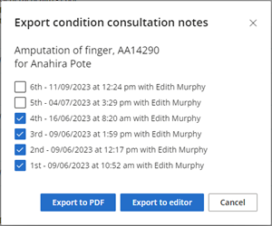 Select consultation notes to include in compiled export