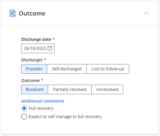 Discharge form from the Clinical record.