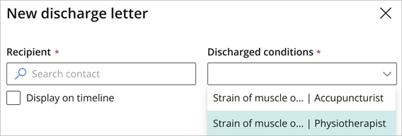 Select a condition for a new discharge letter