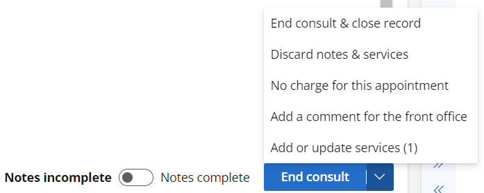 Other billing and appointment finalisation options available.